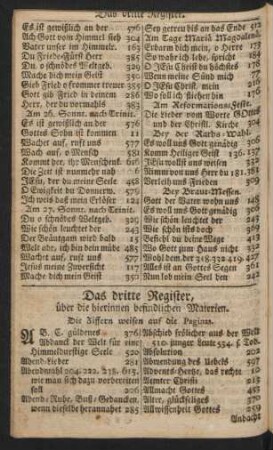 Das dritte Register, über die hierinnen befindlichen Materien