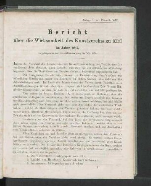 Bericht über die Wirksamkeit des Kunstvereins zu Kiel im Jahre 1857, vorgetragen in der Generalversammlung im Mai 1858.