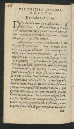 Propositio Decima Octava. De Diebus & Horis.