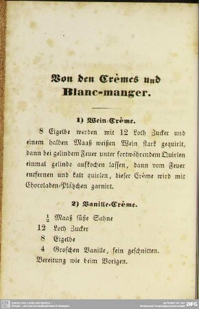 Von den Crèmes und Blanc-manger