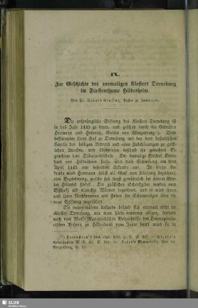 IX. Zur Geschichte des vormaligen Klosters Derneburg im Fürstenthume Hildesheim