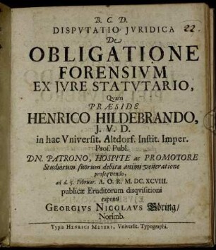 Disputatio Iuridica De Obligatione Forensium Ex Iure Statutario