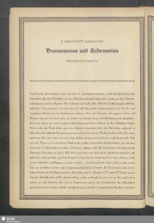 II. Abschnitt: 1500 Bis 1550. Humanismus und Reformation. Frührenaissance