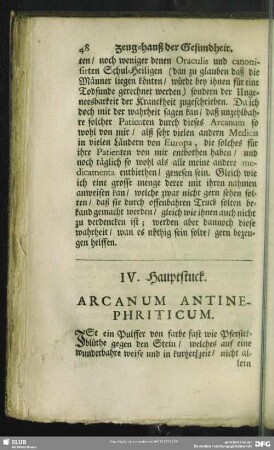 IV. Hauptstuck. Arcanum Antinephriticum