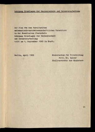 Lehrgang Grundlagen der Rechentechnik und Datenverarbeitung