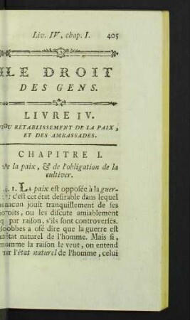 Chapitre I. De la paix, & de l'obligation de la cultiver.