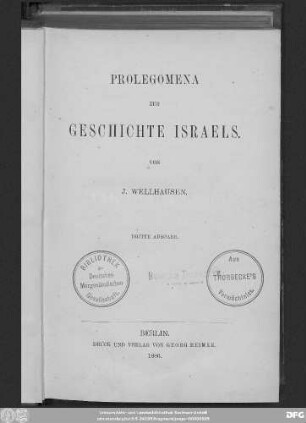 Prolegomena zur Geschichte Israels