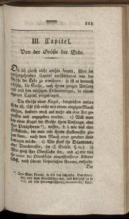 III. Capitel. Von der Größe der Erde – IV. Capitel. Von der Bewegung der Erde