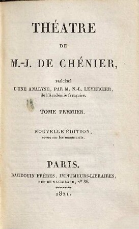Théâtre de M.-J. de Chénier, 1