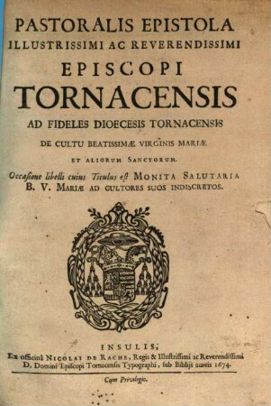 Pastoralis epistola de cultu Beatiss. Virg. Mariae