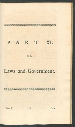 Part XI. On laws and government.