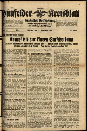 Erste Ausgabe vom Montag, den 11. November 1940.