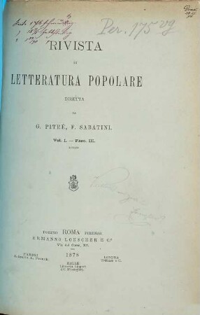 Rivista di letteratura popolare. 1,3. 1878