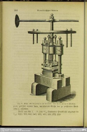 Fig. 50. Präge- und Vergoldepresse mit Balancier. Von Gebr. Heim in Offenbach