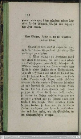 Vom Waschen, Färben etc. der die Strohhüte zierenden Federn