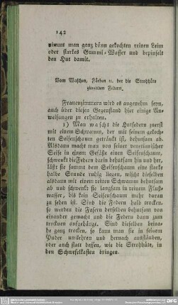 Vom Waschen, Färben etc. der die Strohhüte zierenden Federn