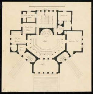 Ständehaus Monatskonkurrenz Februar 1835: Grundriss Hauptgeschoss; Maßstabsleiste