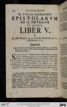 Liber V: Ad Q. Metellvm et ceteros