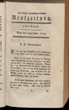 3tes Stück. Wien den 22ten Jäner 1774.