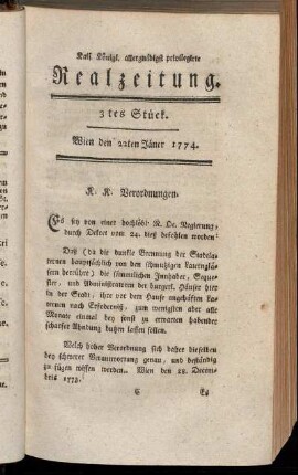 3tes Stück. Wien den 22ten Jäner 1774.