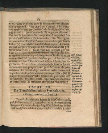 Caput XII. De Transsubstantiatione Symbolorum, externorum in Eucharistia.