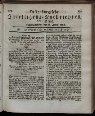 XVI. Stück. Sonnabends: den 16. April, 1785.