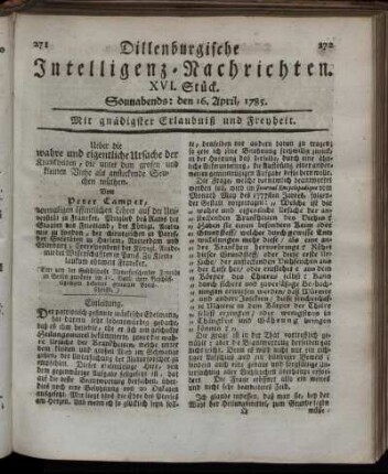 XVI. Stück. Sonnabends: den 16. April, 1785.