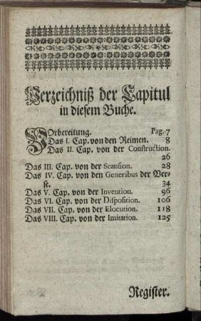 Verzeichniß der Capitel in diesem Buche.