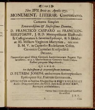 Nro XVII. Jovis 29. Aprilis 1751.
