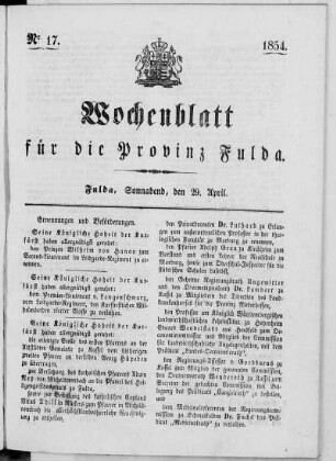Nr. 17, Ausgabe vom 29. April 1854