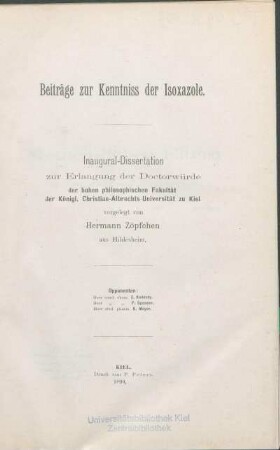 Beiträge zur Kenntniss der Isoxazole