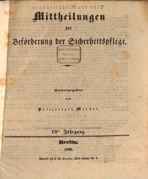 Mittheilungen zur Beförderung der Sicherheitspflege, 18. 1836