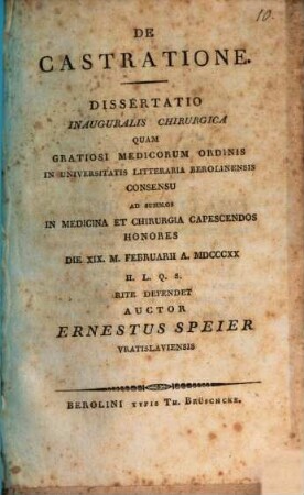 De castratione : diss. inaug. chir.