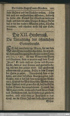 Die XII. Hinderniß. Die Verachtung des öffentlichen Gottesdiensts