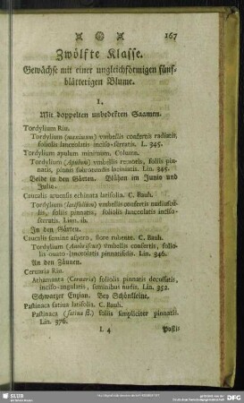 Zwölfte Klasse. Gewächse mit einer ungleichförmigen fünfblätterigen Blume