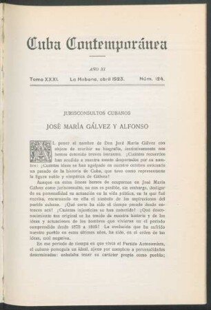 Jurisconsultos Cubanos - José María Gálvez y Alfonso