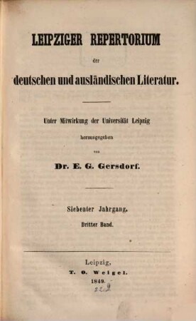 Leipziger Repertorium der deutschen und ausländischen Literatur, 27. 1849 = Jg. 7, Bd. 3