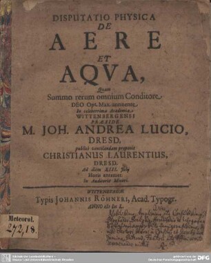 Disputatio Physica De Aere Et Aqua