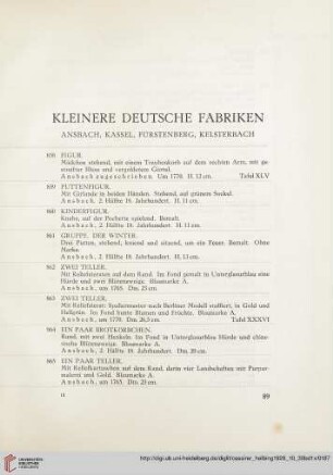 Kleinere Deutsche Fabriken. Ansbach, Kassel, Fürstenberg, Kelsterbach (Nr. 858-903)