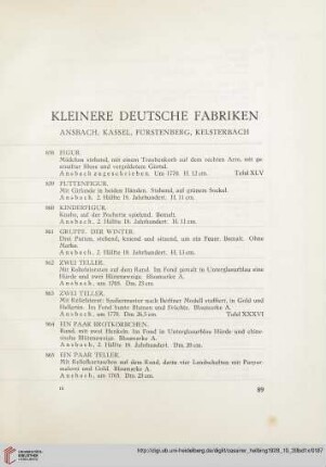 Kleinere Deutsche Fabriken. Ansbach, Kassel, Fürstenberg, Kelsterbach (Nr. 858-903)
