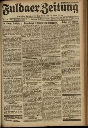 Erste Ausgabe vom Dienstag, den 25. November 1924.