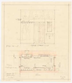 Haus Jansen, Berlin-Grunewald: Garderobe: Grundriss, Aufriss Treppenwand 1:20
