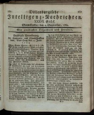 XXXVI. Stück. Sonnabends: den 4. September, 1784.