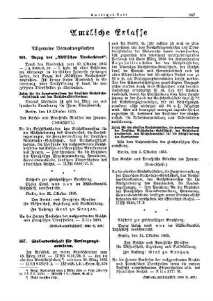 Bezug des "Völkischen Beobachters" : [Allgemeine Verwaltungssachen] ; [Amtliche Erlasse] ; [Amtlicher Teil]