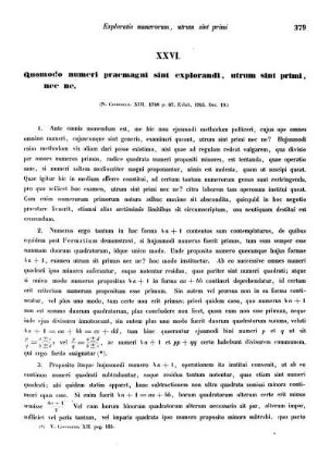 XXVI. Quomodo numeri praemagni sint explorandi, utrum sint primi, nec ne.