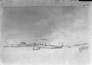 Federzeichnung der Ruine Doblen von Südosten