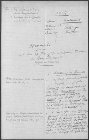 Kirchensall mit Mangoldsall und Neureut sowie Kesselhof, Waldsall und Orbachshof: Pfarrbericht 1927