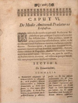 Caput VI. De Modis Amittendi Praelaturas Ecclesiaticas.