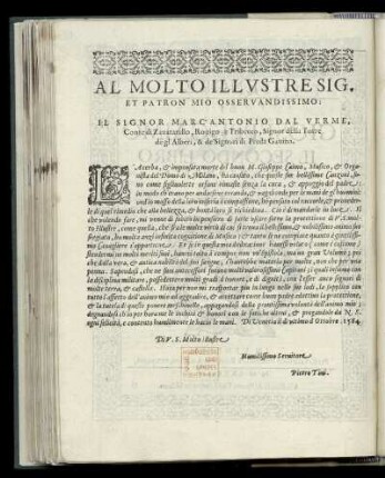 Dediktation an Marc´Antonio dal Verme