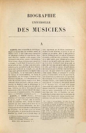 Biographie universelle des musiciens et bibliographie générale de la musique, 1
